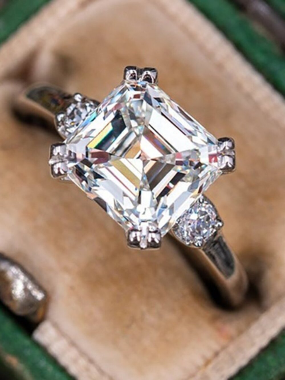 NEW SILVER ASSCHER CUT MOISSANITE LOOK CZ 3 STONE WEDDING PROMISE RING, WAAL1357